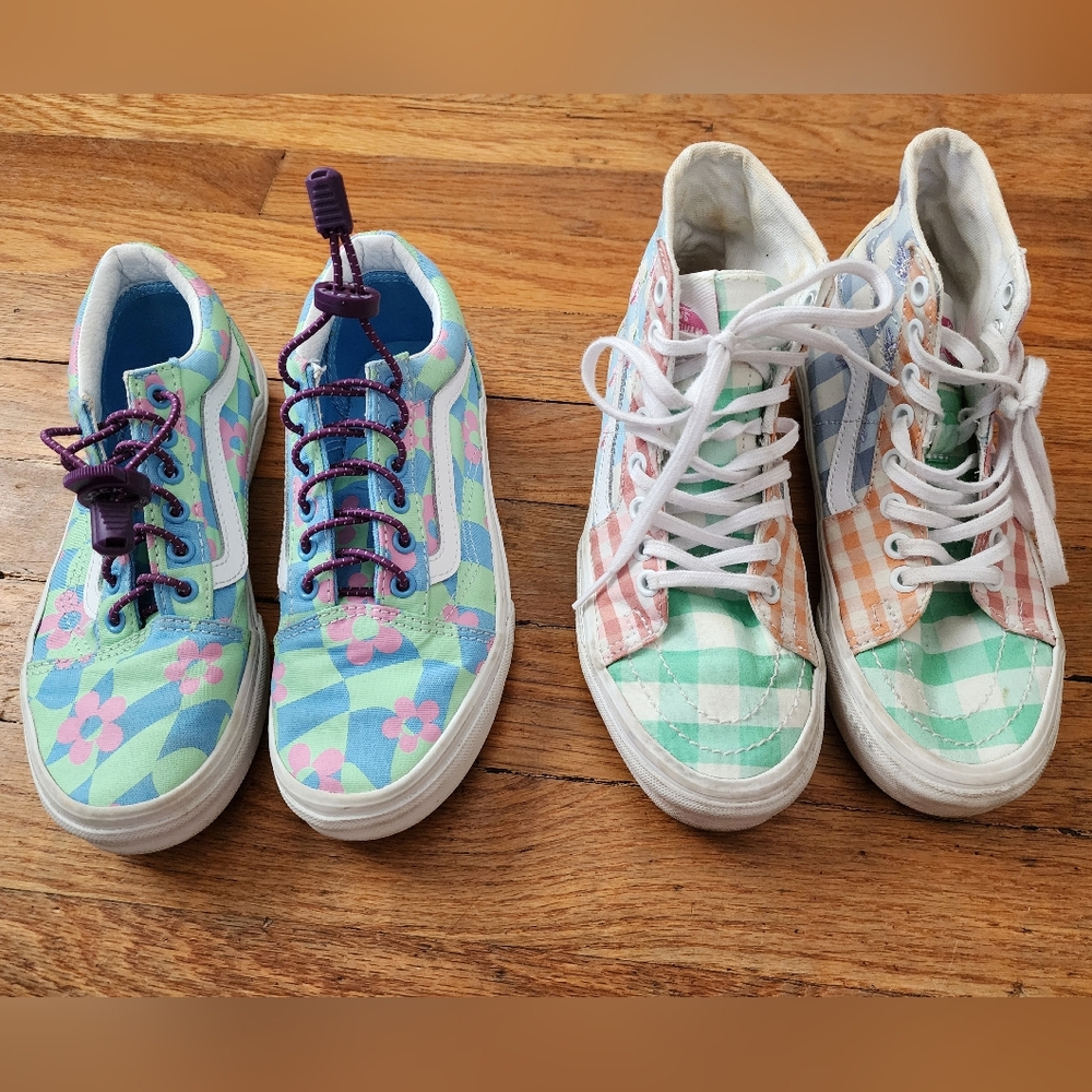 Vans Kids Sneakers in Blue and Green Checkered Pattern